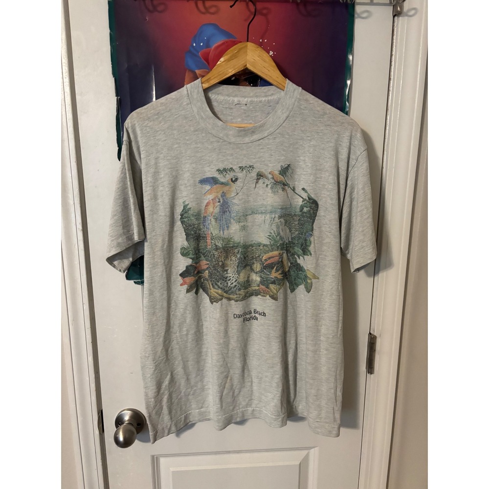 Vintage Daytona Beach Florida Nature Graphic T-Shirt Heather Grey Mens Large